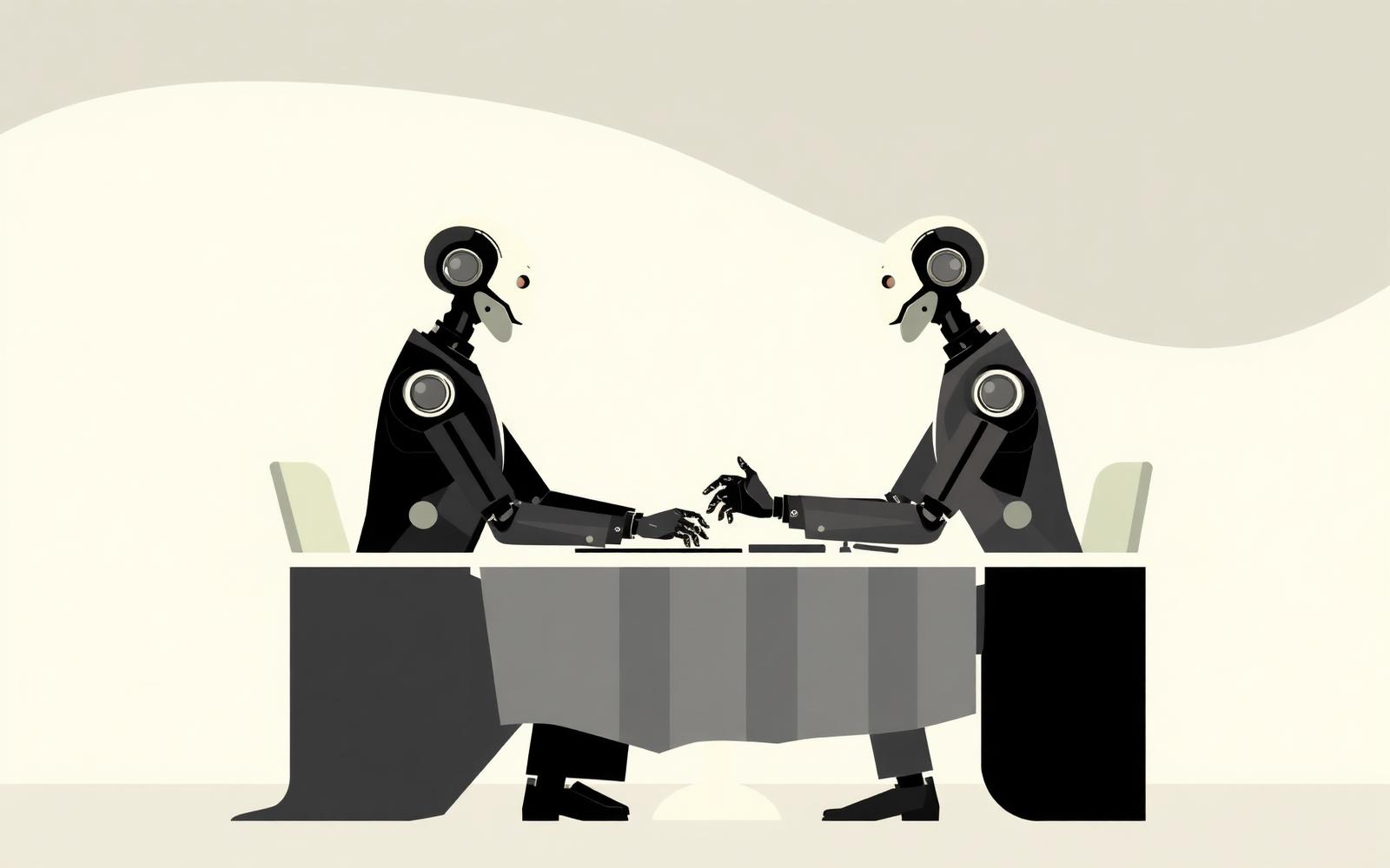 Deux agents IA en négociation automatisée, illustration des risques de l'automatisation sans supervision humaine